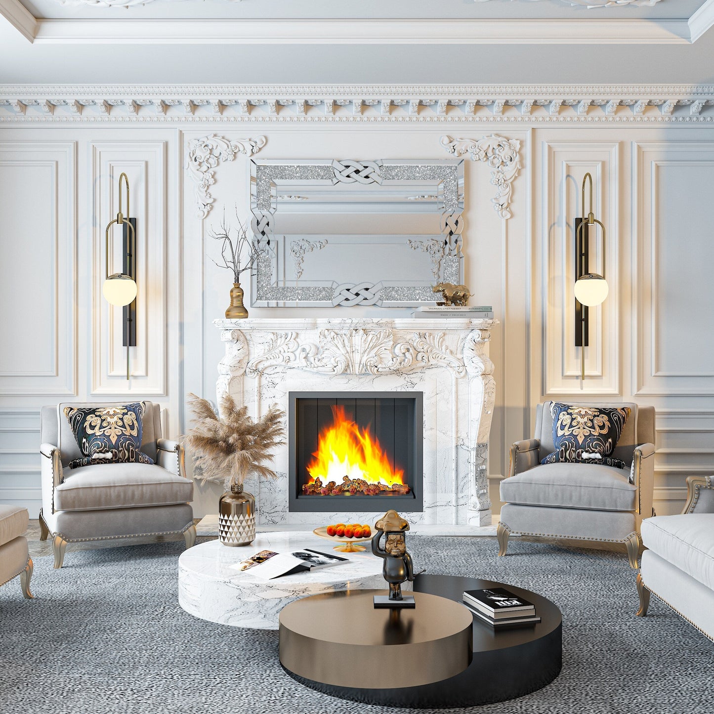 Miroir mural glamour avec accents de cristal et diamants