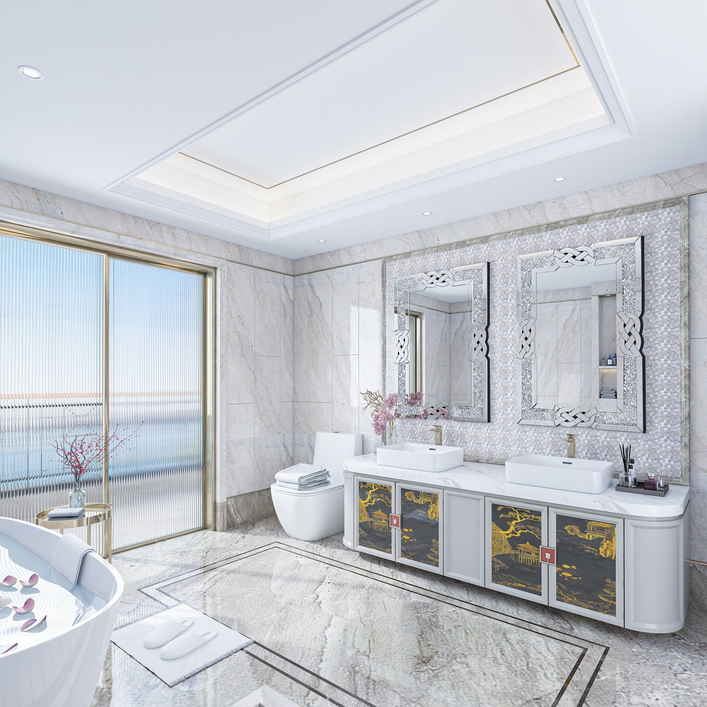 Miroir mural glamour avec accents de cristal et diamants