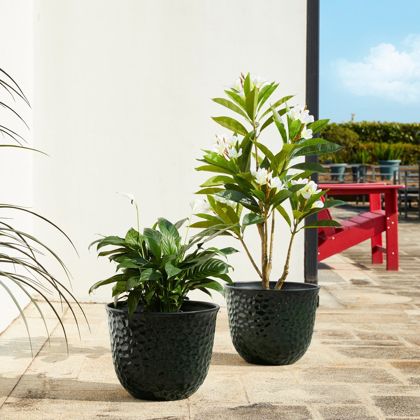 Glitzhome 19,75 H Pot de fleurs haut surdimensionné écologique en fausse céramique texturée en diamant (Ensemble de 2)