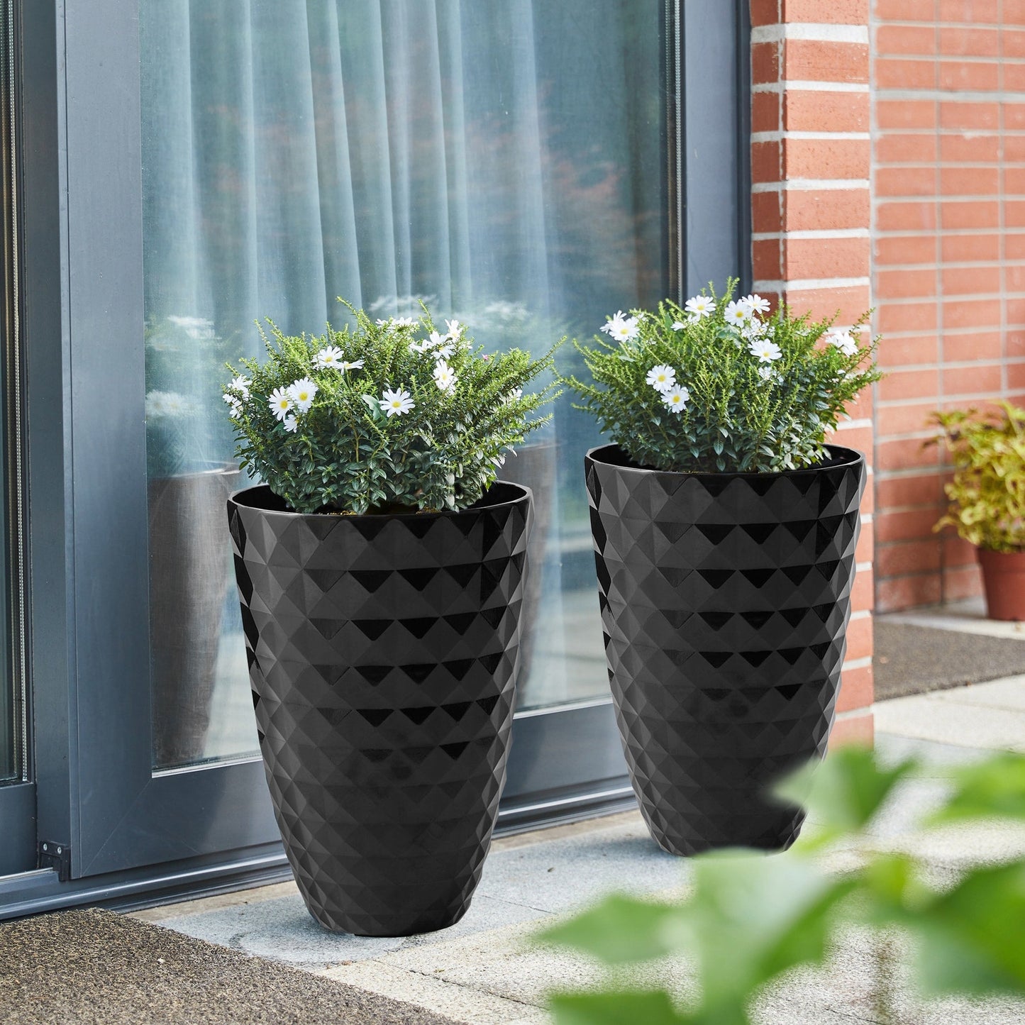 Glitzhome 19,75 H Pot de fleurs haut surdimensionné écologique en fausse céramique texturée en diamant (Ensemble de 2)