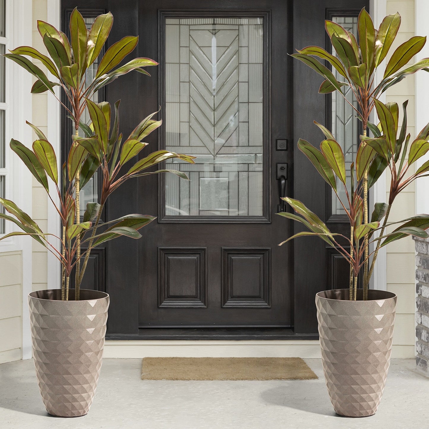 Glitzhome 19,75 H Pot de fleurs haut surdimensionné écologique en fausse céramique texturée en diamant (Ensemble de 2)