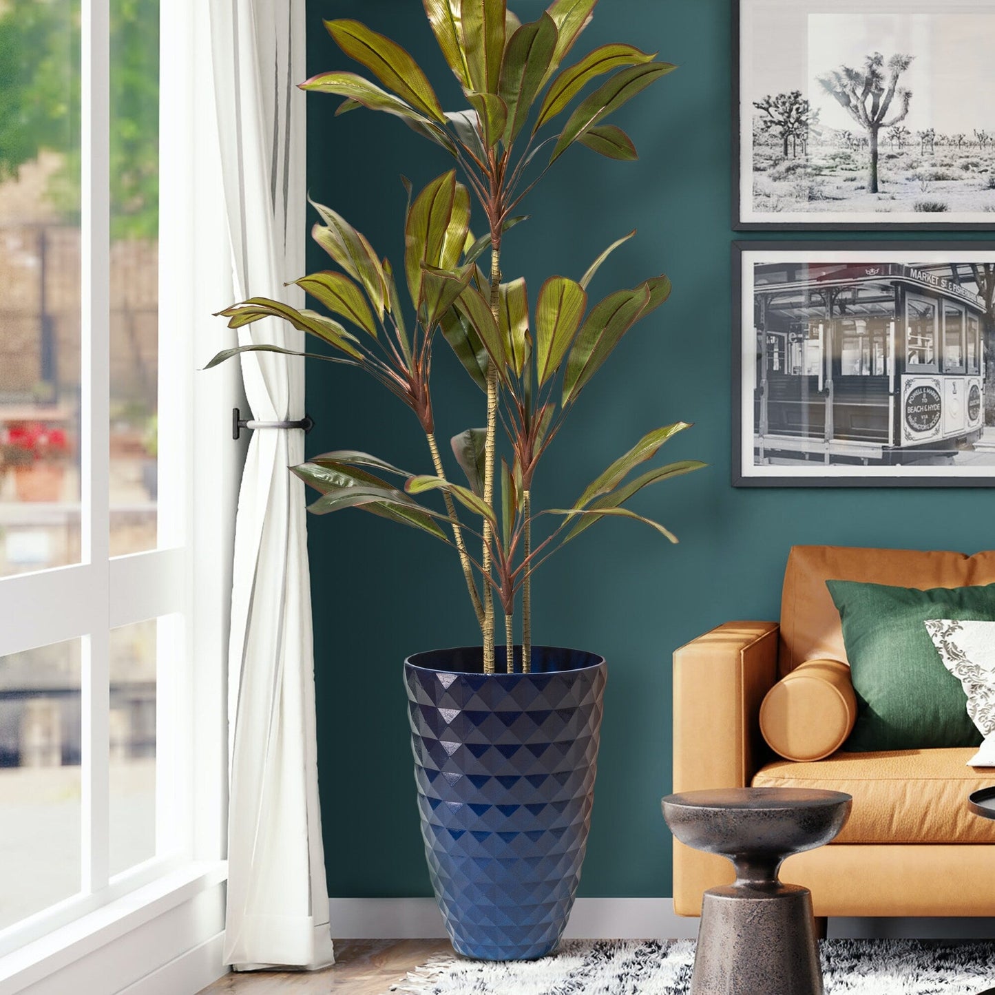 Glitzhome 19,75 H Pot de fleurs haut surdimensionné écologique en fausse céramique texturée en diamant (Ensemble de 2)