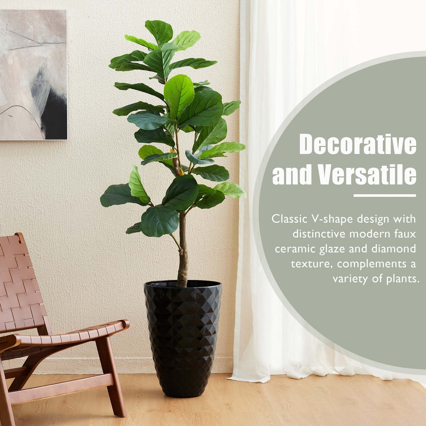 Glitzhome 19,75 H Pot de fleurs haut surdimensionné écologique en fausse céramique texturée en diamant (Ensemble de 2)