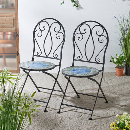 Ensemble de bistrot pliant d'extérieur en métal Glitzhome 3 pièces avec table et chaises