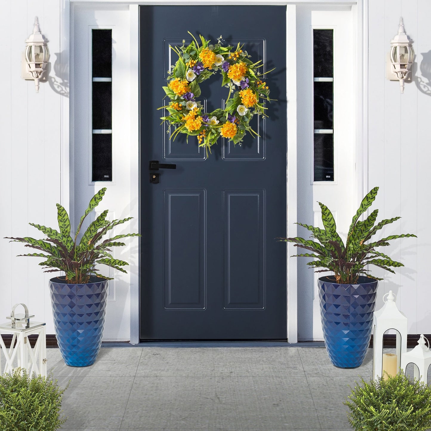 Glitzhome 19,75 H Pot de fleurs haut surdimensionné écologique en fausse céramique texturée en diamant (Ensemble de 2)