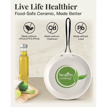 Batterie de cuisine Gotham Steel Cream 12 pièces, casseroles et poêles, en céramique ultra antiadhésive avec poignées isolantes