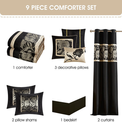 Ensemble de couette jacquard floral Nanshing Brie 9 pièces