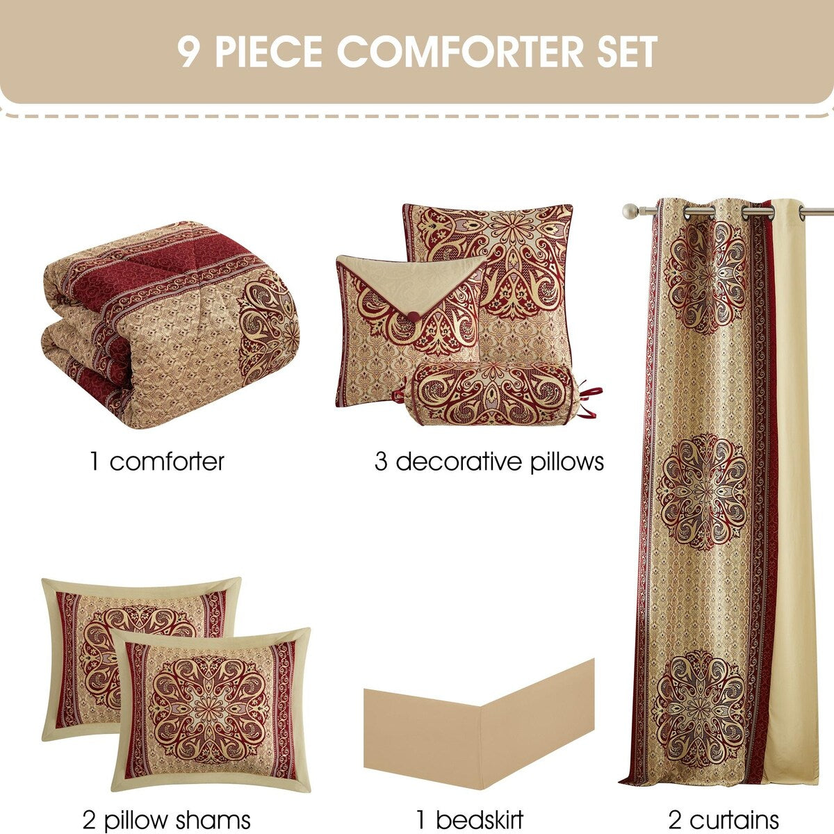 Ensemble de couette élégant à médaillon Nanshing Prince 7 pièces