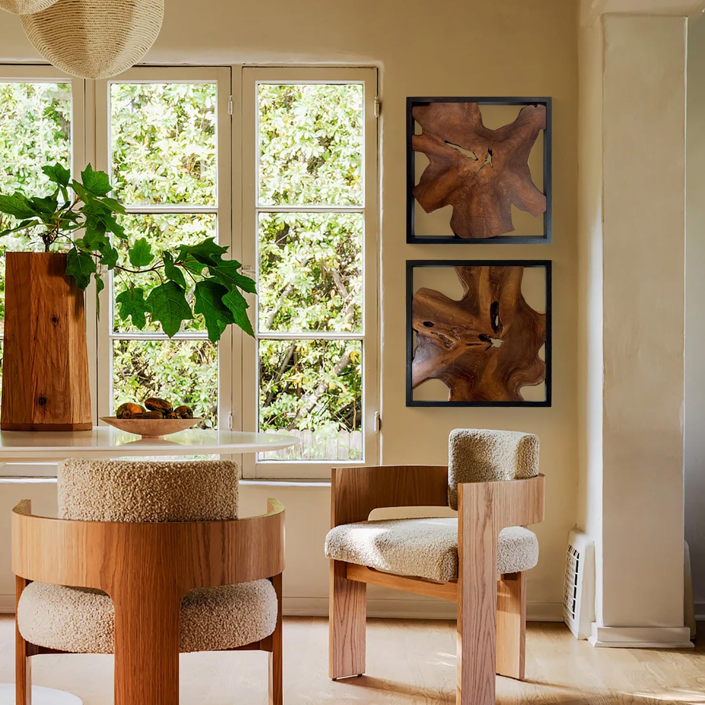 Décoration murale en teck Greenage, sculpture murale abstraite à bord naturel