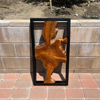 Décoration murale en teck Greenage, sculpture murale abstraite à bord naturel