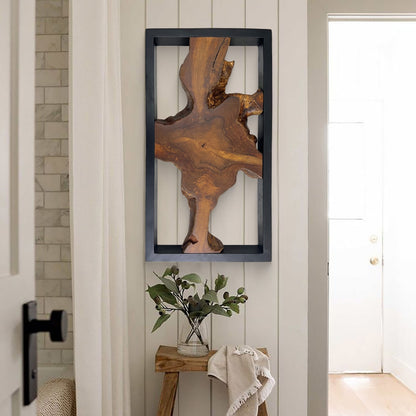 Décoration murale en teck Greenage, sculpture murale abstraite à bord naturel