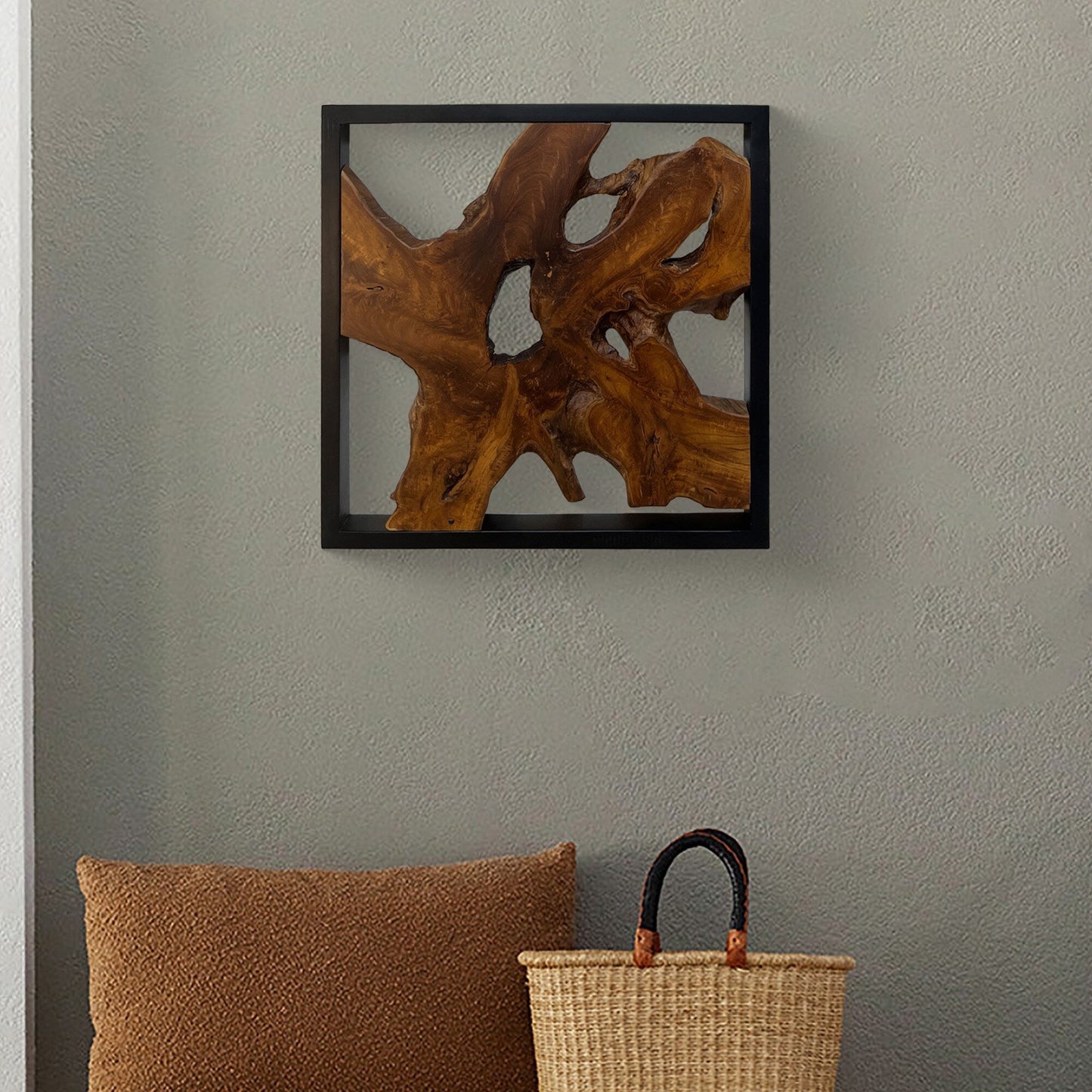 Décoration murale en teck Greenage, sculpture murale abstraite à bord naturel