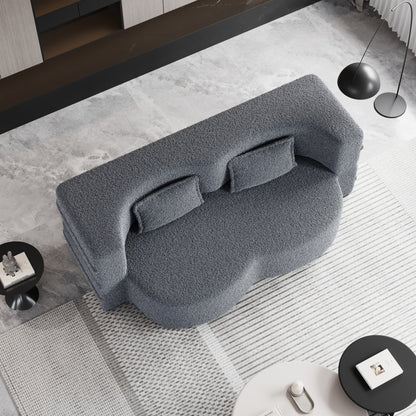 Canapé-lit convertible en tissu Teddy gris 78 pouces, garni de mousse, avec 2 oreillers et matelas pliant pour le salon