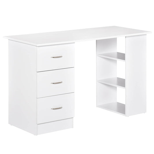 Bureau d'ordinateur HOMCOM 47 moderne pour la maison avec bibliothèque intégrée, table de travail, 3 tiroirs et étagère de rangement - Blanc
