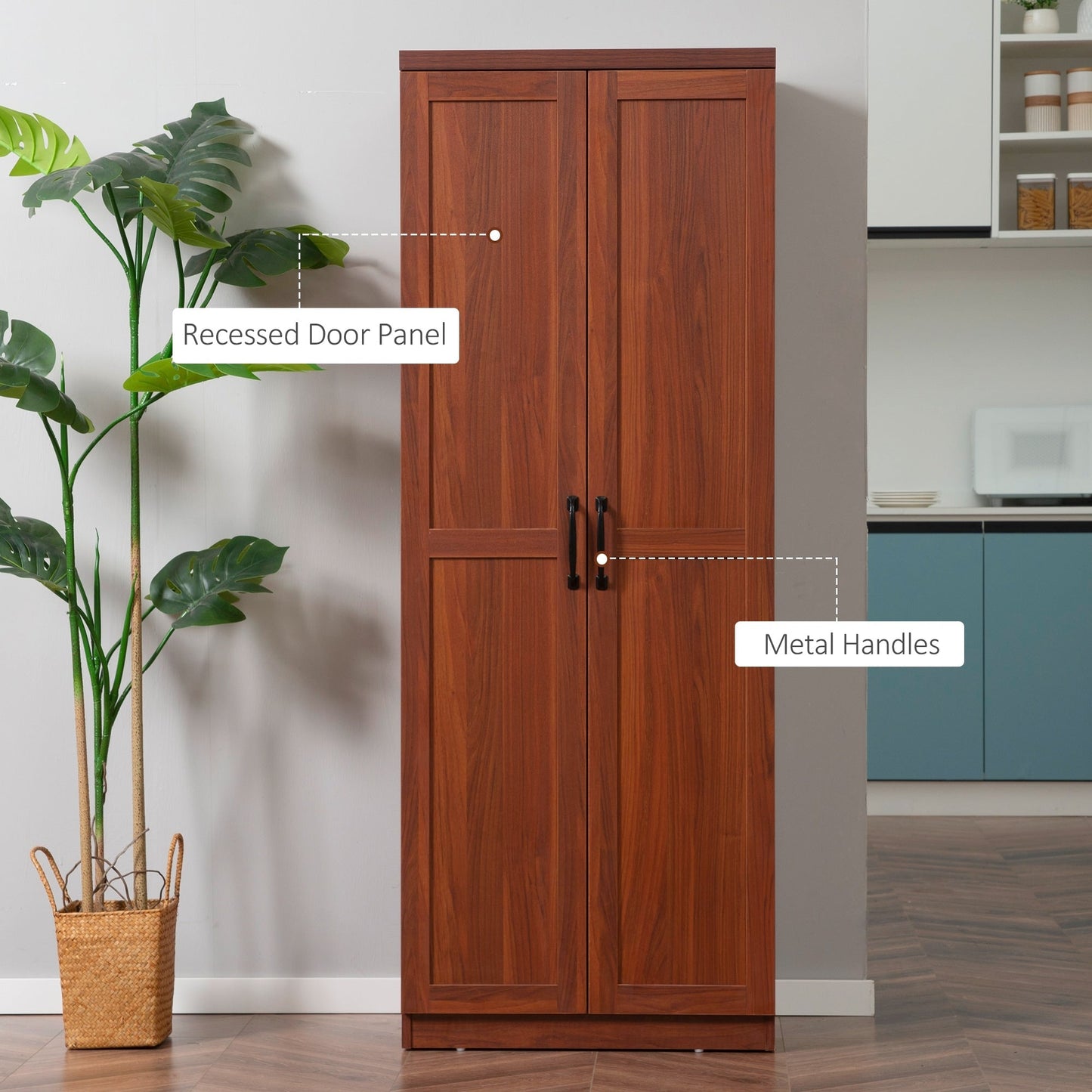 HOMCOM 63 Garde-manger à 2 portes, meuble de rangement autoportant avec étagères à 5 niveaux et 2 étagères réglables pour salle à manger