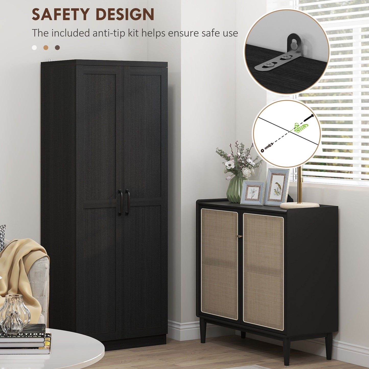 HOMCOM 63 Garde-manger à 2 portes, meuble de rangement autoportant avec étagères à 5 niveaux et 2 étagères réglables pour salle à manger