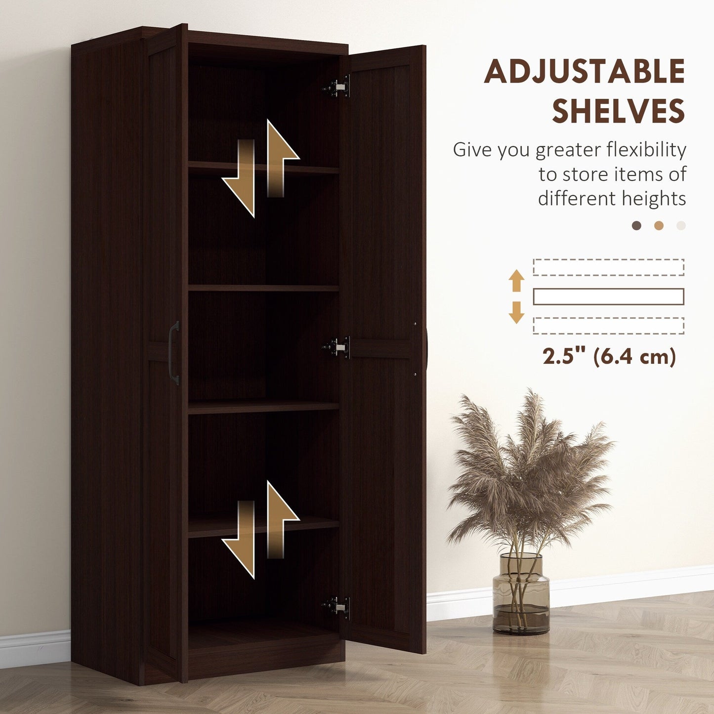 HOMCOM 63 Garde-manger à 2 portes, meuble de rangement autoportant avec étagères à 5 niveaux et 2 étagères réglables pour salle à manger