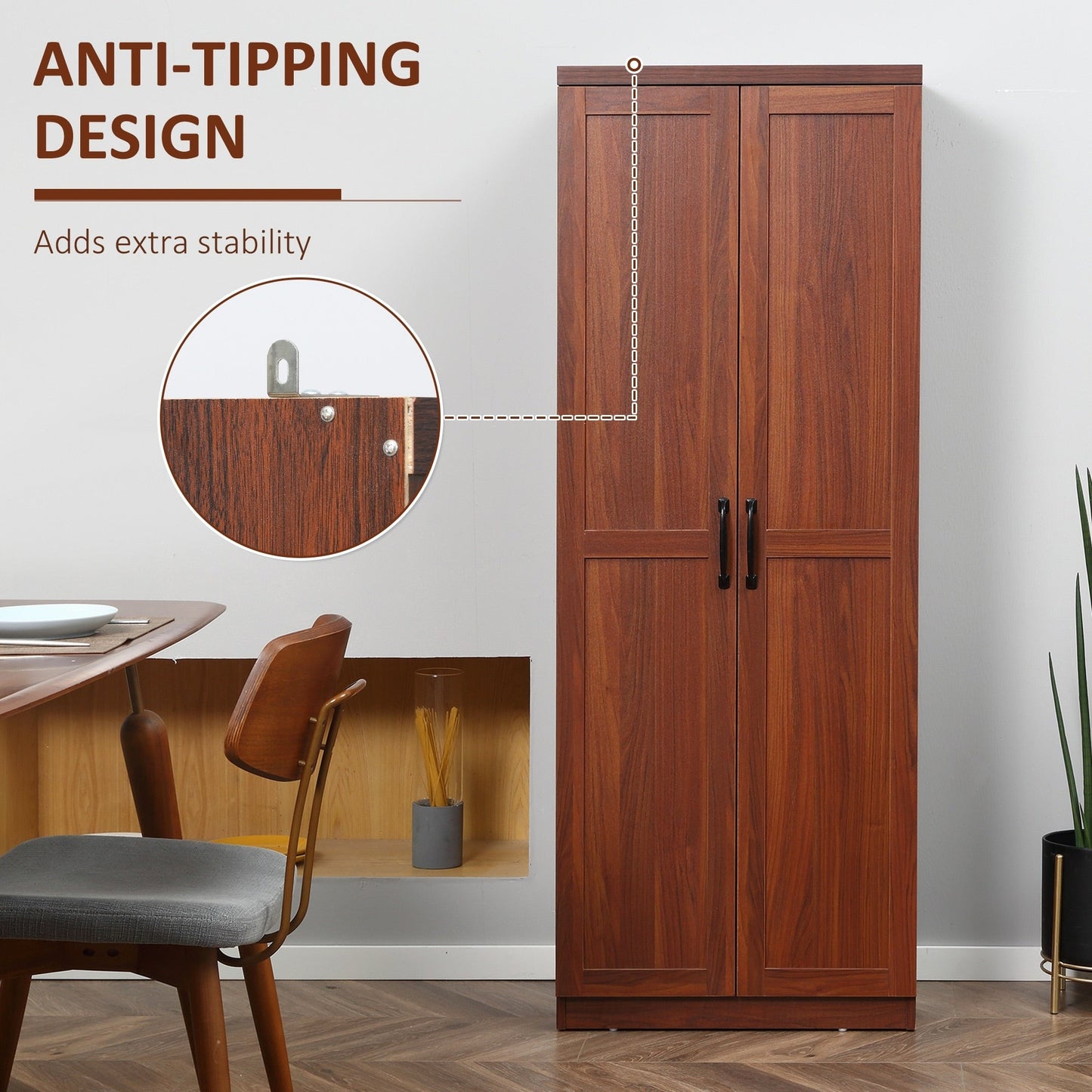 HOMCOM 63 Garde-manger à 2 portes, meuble de rangement autoportant avec étagères à 5 niveaux et 2 étagères réglables pour salle à manger