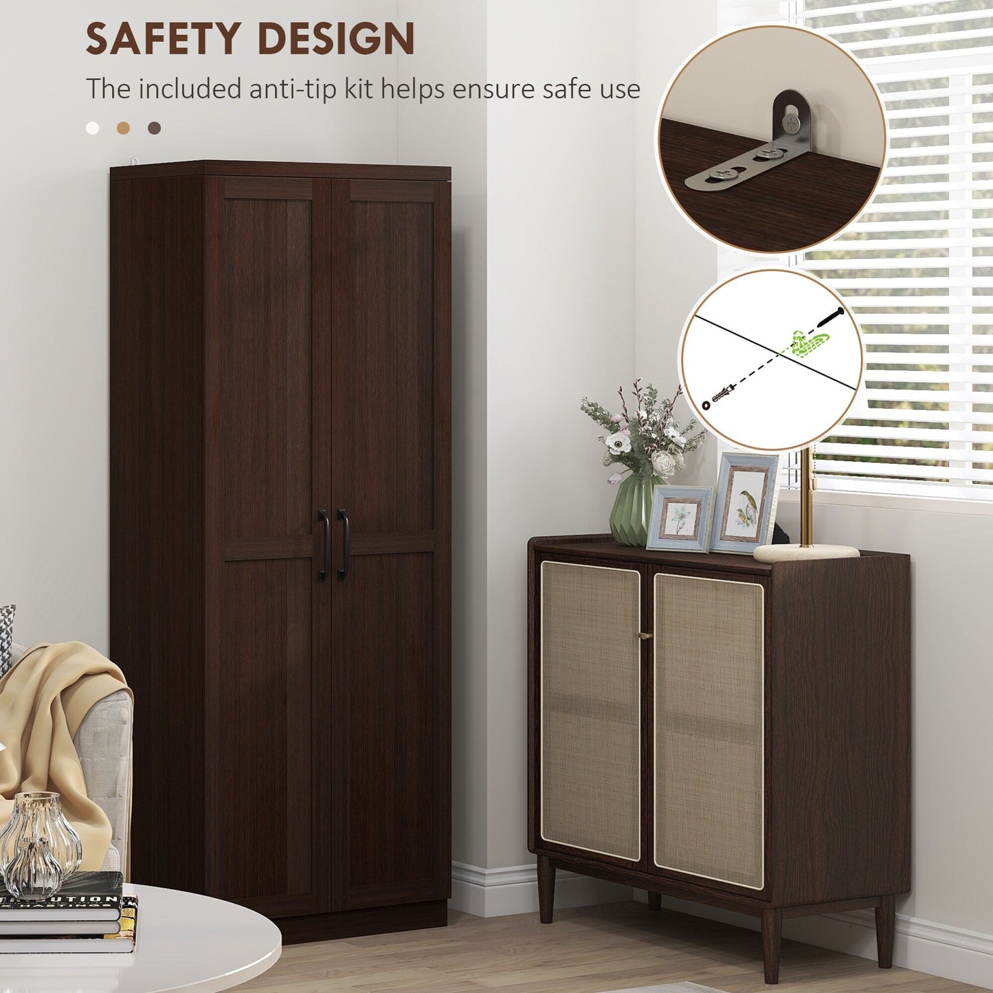 HOMCOM 63 Garde-manger à 2 portes, meuble de rangement autoportant avec étagères à 5 niveaux et 2 étagères réglables pour salle à manger