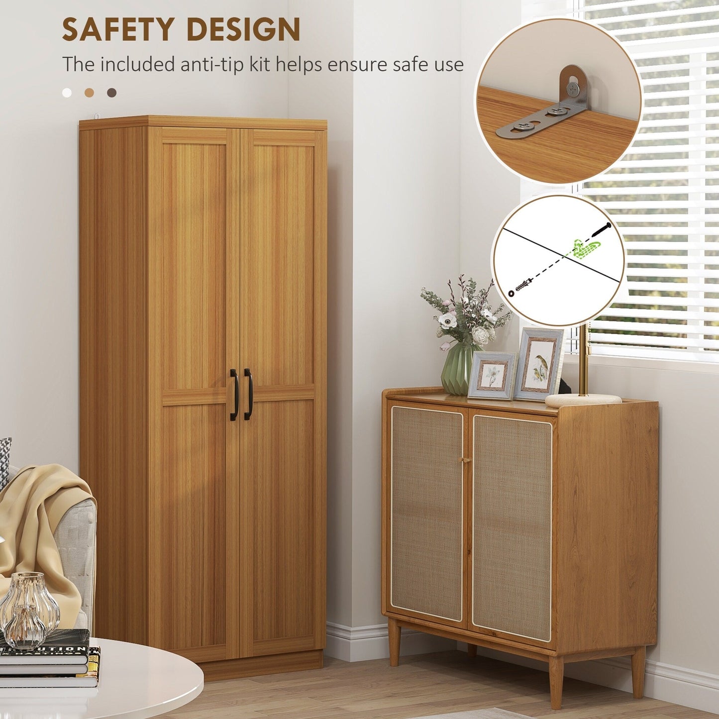 HOMCOM 63 Garde-manger à 2 portes, meuble de rangement autoportant avec étagères à 5 niveaux et 2 étagères réglables pour salle à manger