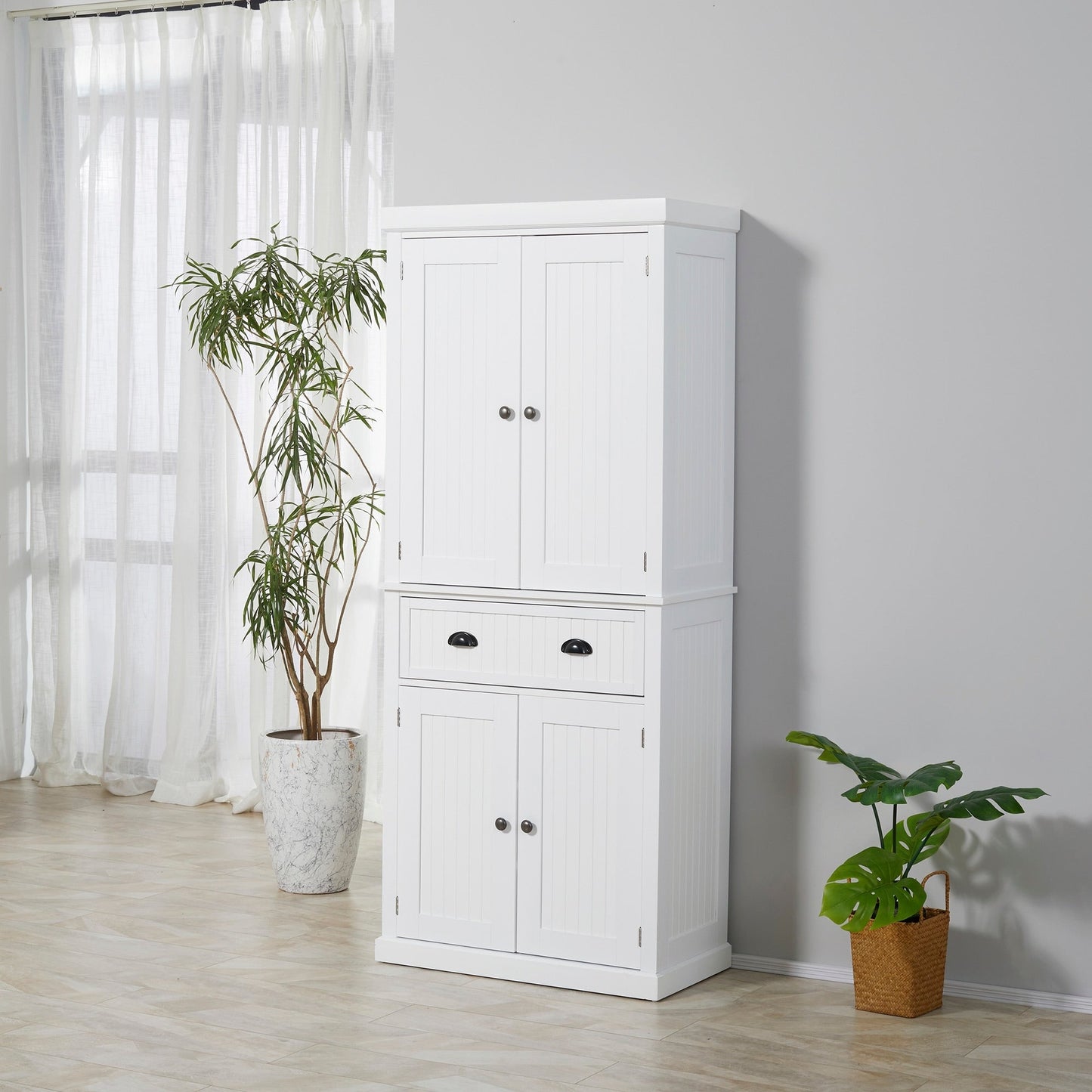 Armoire de cuisine HOMCOM 72 traditionnelle autoportante avec portes et 3 étagères réglables, blanche