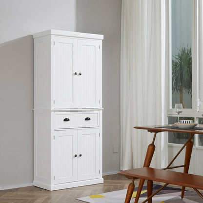 Armoire de cuisine HOMCOM 72 traditionnelle autoportante avec portes et 3 étagères réglables, blanche