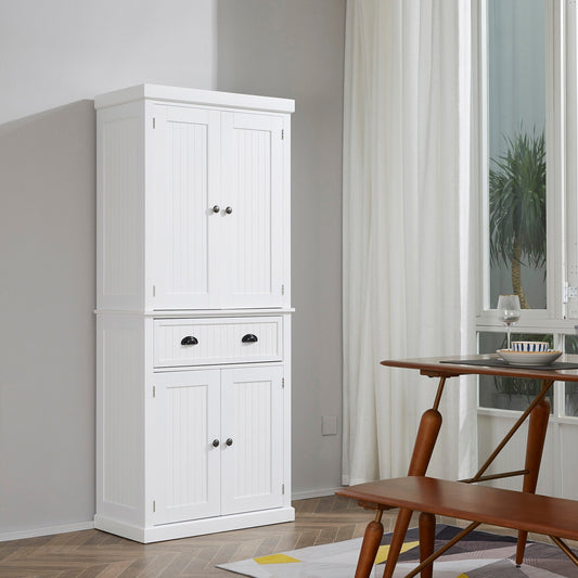 Armoire de cuisine HOMCOM 72 traditionnelle autoportante avec portes et 3 étagères réglables, blanche