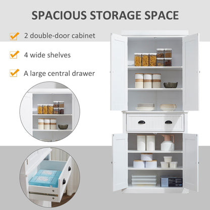 Armoire de cuisine HOMCOM 72 traditionnelle autoportante avec portes et 3 étagères réglables, blanche