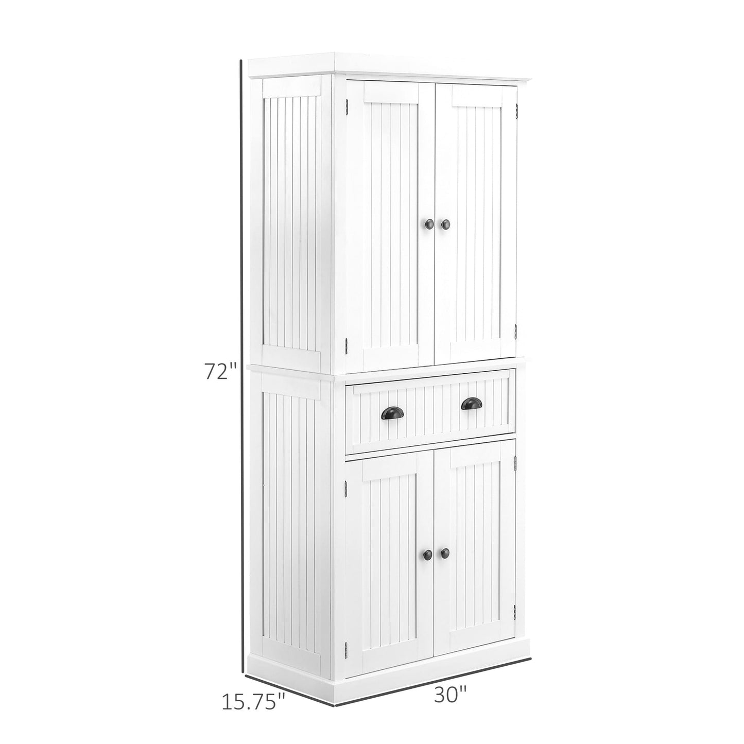 Armoire de cuisine HOMCOM 72 traditionnelle autoportante avec portes et 3 étagères réglables, blanche