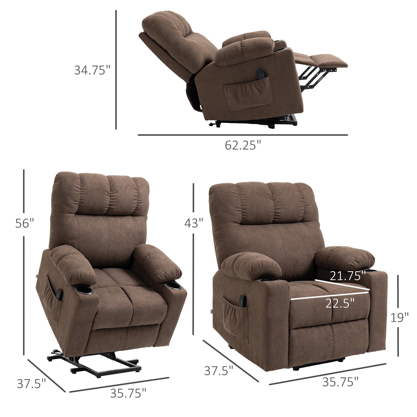 Fauteuil releveur électrique HOMCOM pour personnes âgées, fauteuil inclinable de salon surdimensionné avec télécommande
