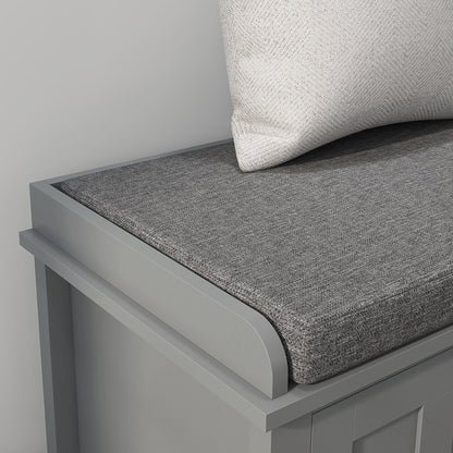 Pouf coffre à chaussures d'entrée HOMCOM avec étagères réglables, 6 compartiments et assise rembourrée, blanc/gris