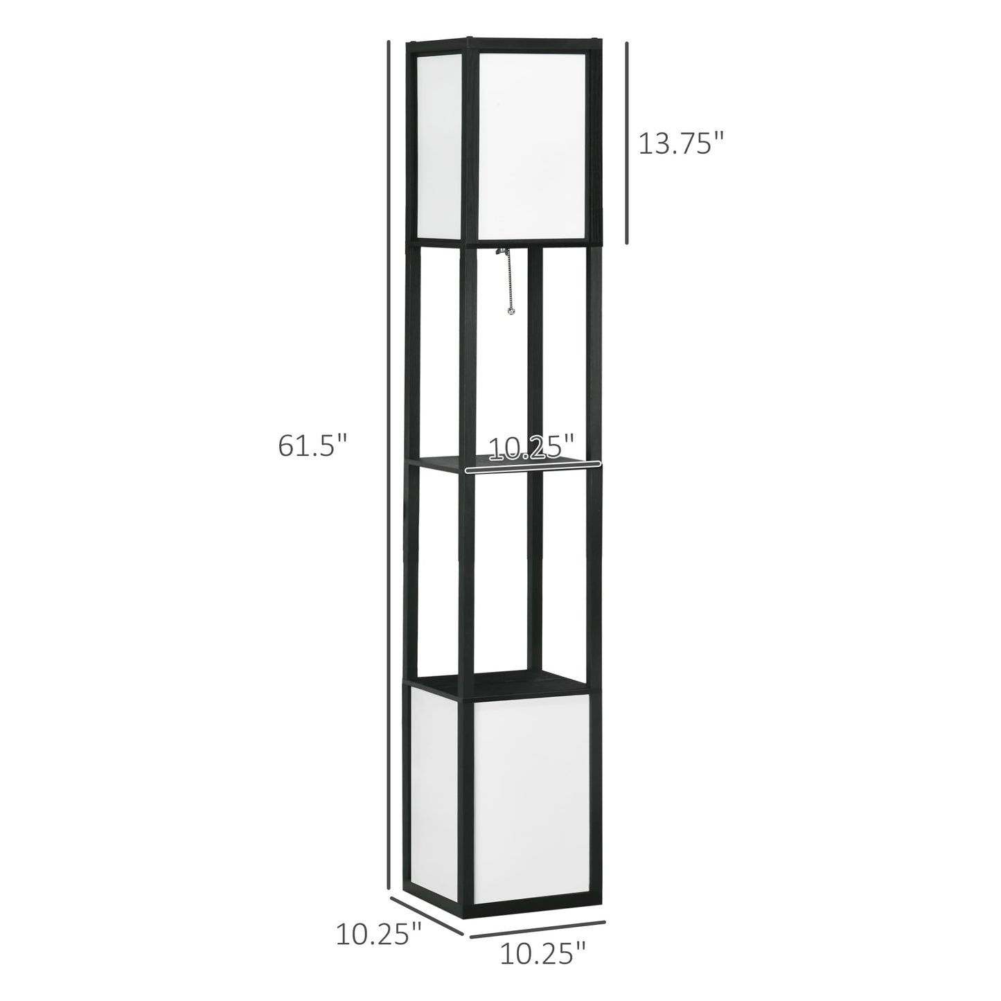 Lampadaire HOMCOM avec étagères, double éclairage, lampadaire moderne sur pied, avec abat-jour en tissu (ampoule non incluse)
