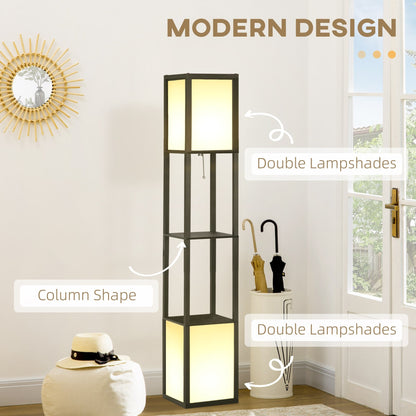 Lampadaire HOMCOM avec étagères, double éclairage, lampadaire moderne sur pied, avec abat-jour en tissu (ampoule non incluse)