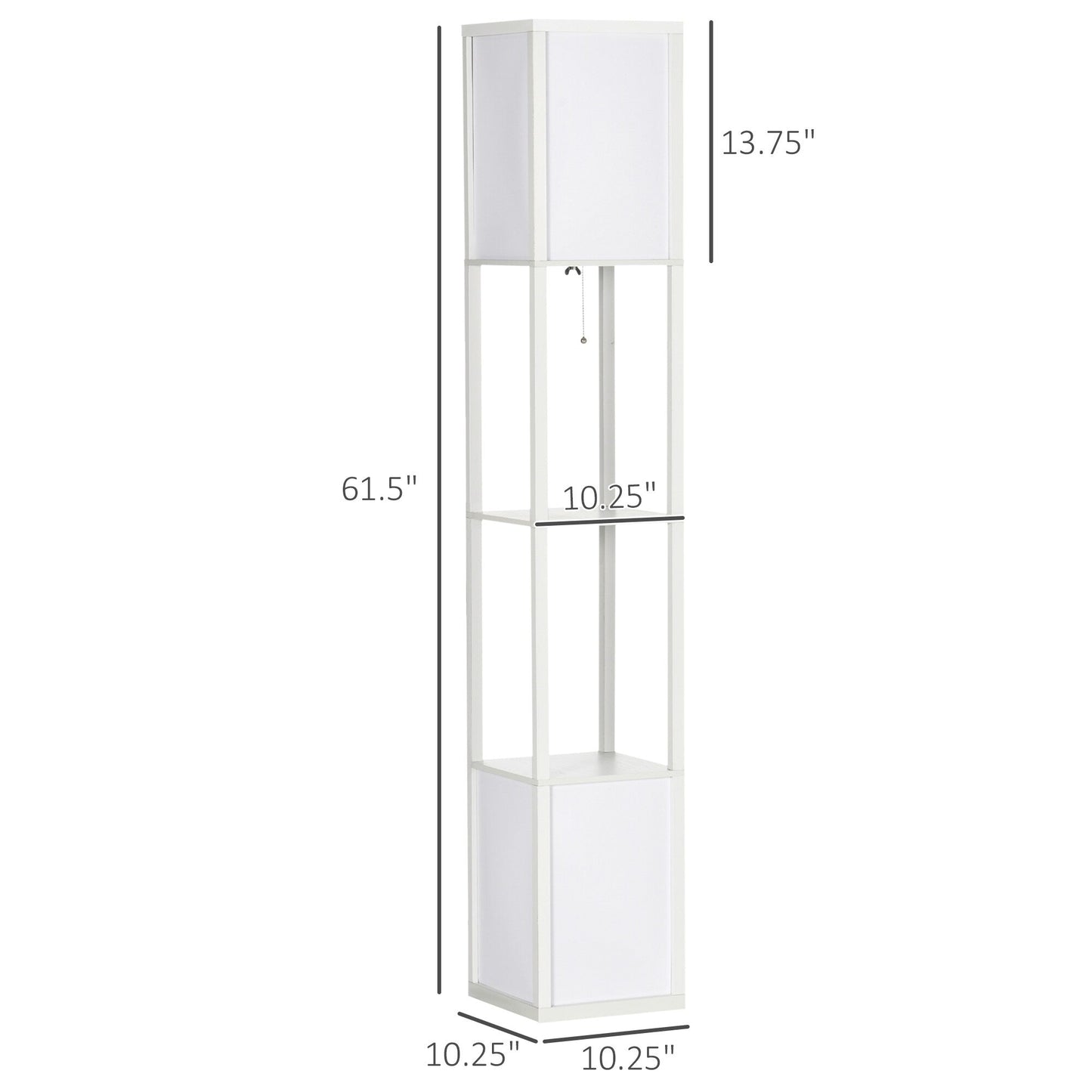 Lampadaire HOMCOM avec étagères, double éclairage, lampadaire moderne sur pied, avec abat-jour en tissu (ampoule non incluse)