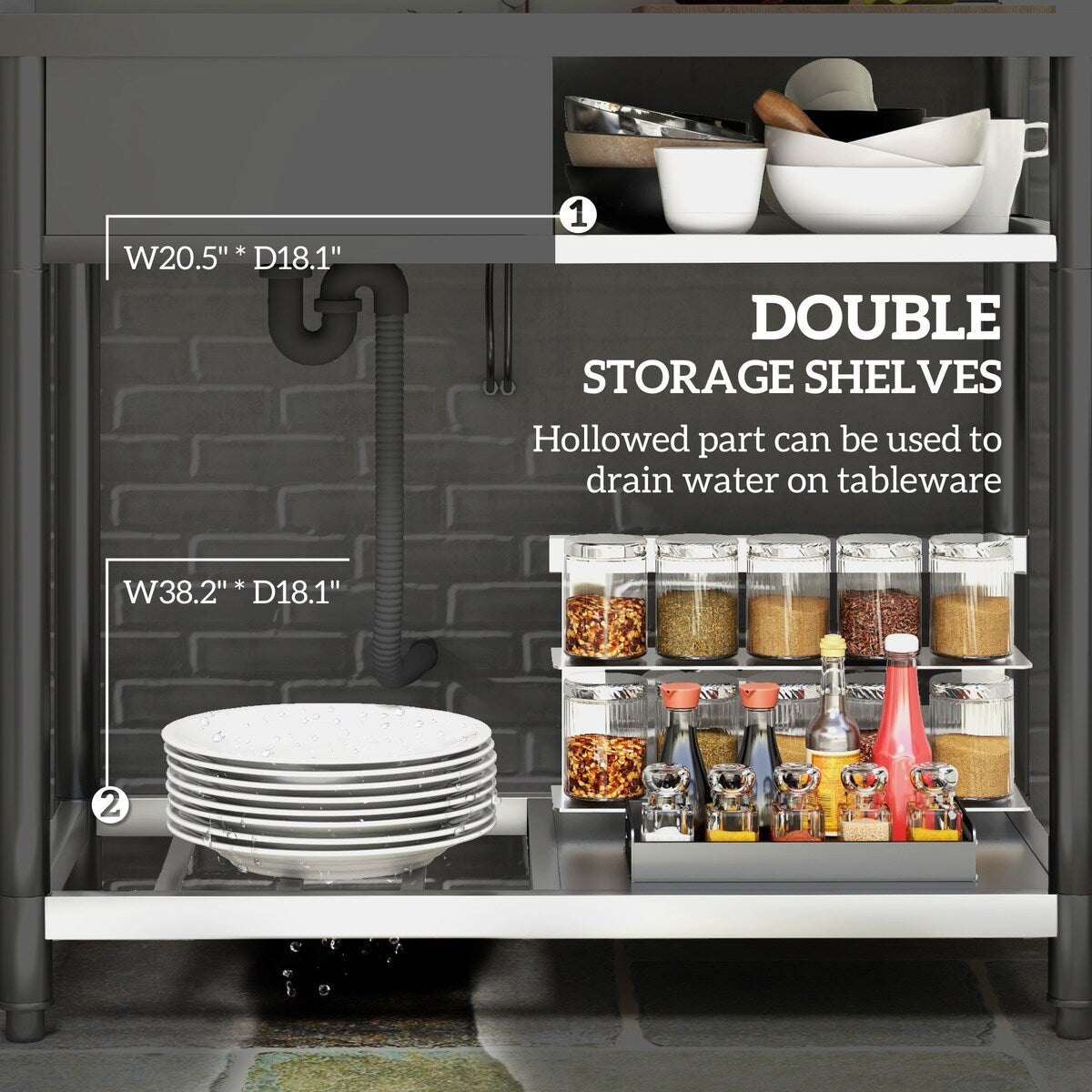 Évier utilitaire extérieur HOMCOM, évier profond en acier inoxydable, évier de cuisine autoportant à une cuve, 99 cm x 99 cm