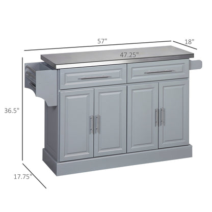Îlot de cuisine roulant HOMCOM avec rangement, chariot de cuisine portable avec plateau en acier inoxydable, gris - Non disponible