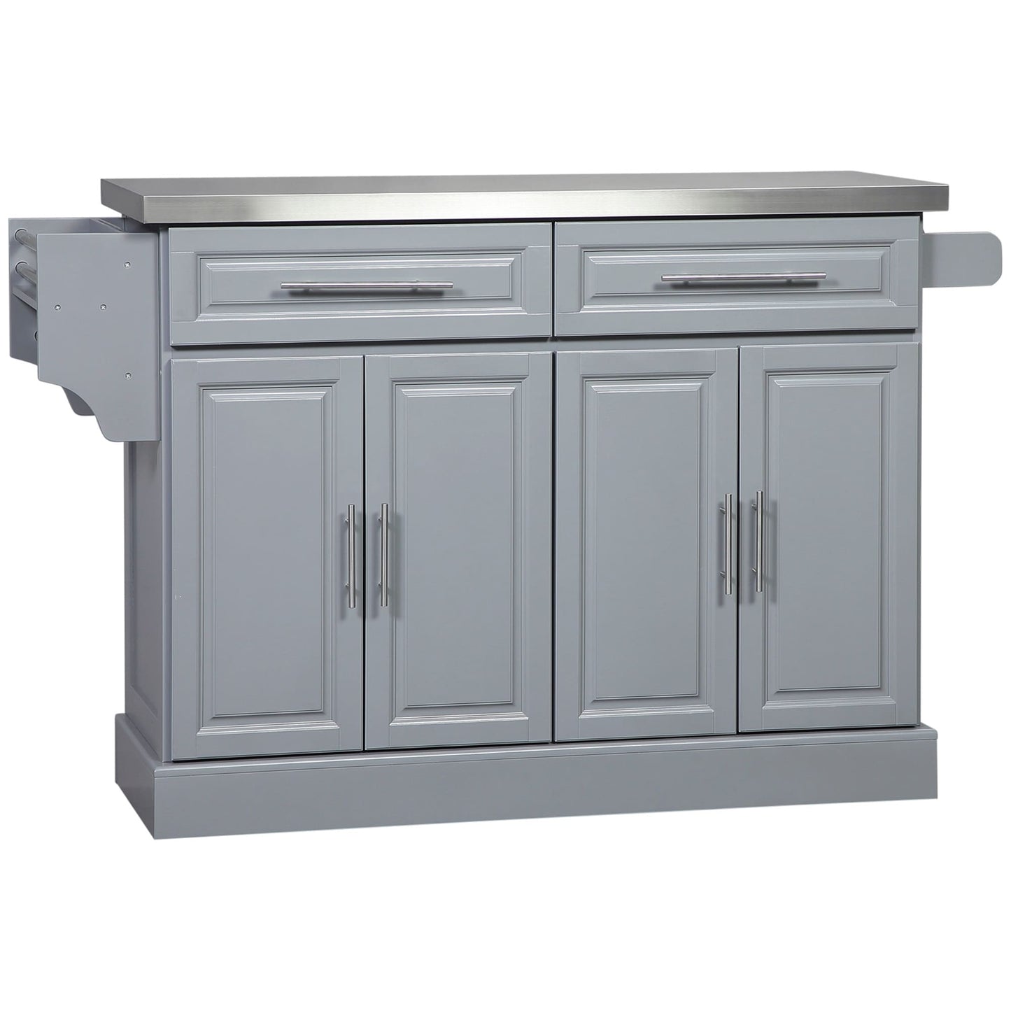 Îlot de cuisine roulant HOMCOM avec rangement, chariot de cuisine portable avec plateau en acier inoxydable, gris - Non disponible
