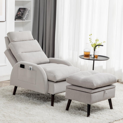 Fauteuil lounge HOMYKA avec dossier réglable et pouf de rangement