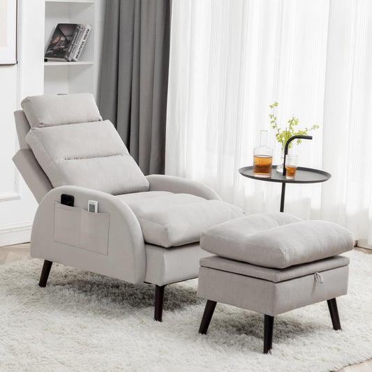 Fauteuil lounge HOMYKA avec dossier réglable et pouf de rangement