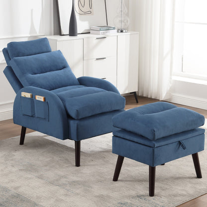 Fauteuil lounge HOMYKA avec dossier réglable et pouf de rangement