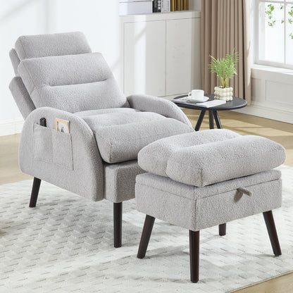 Fauteuil lounge HOMYKA avec dossier réglable et pouf de rangement