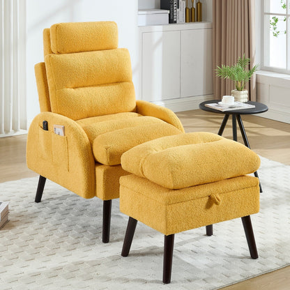 Fauteuil lounge HOMYKA avec dossier réglable et pouf de rangement