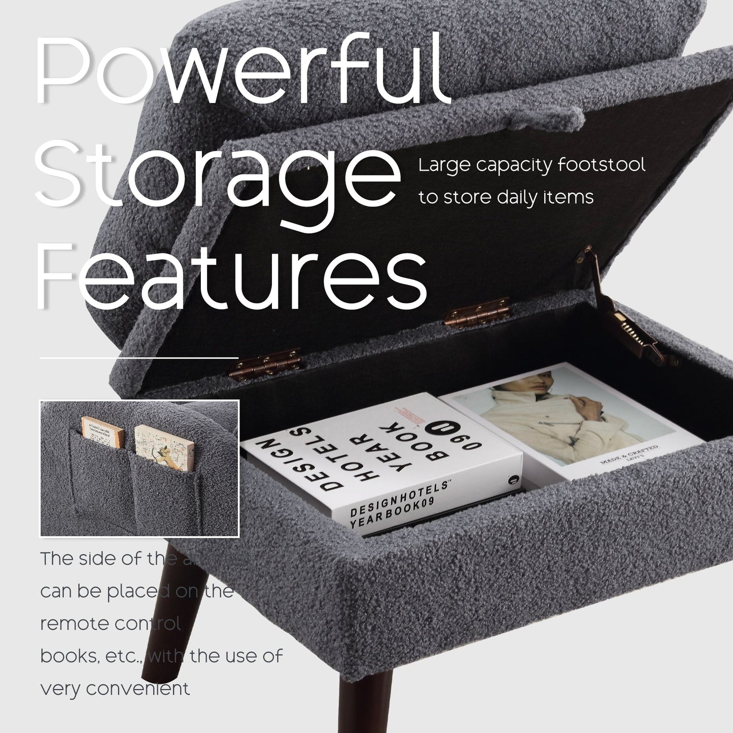 Fauteuil lounge HOMYKA avec dossier réglable et pouf de rangement