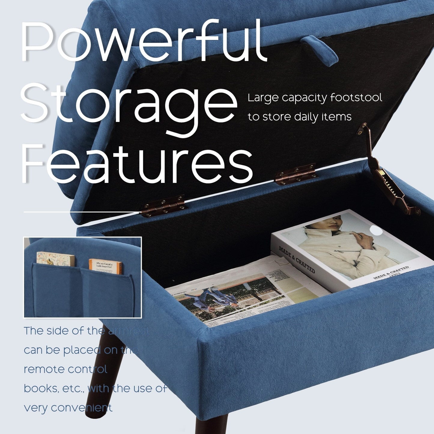 Fauteuil lounge HOMYKA avec dossier réglable et pouf de rangement