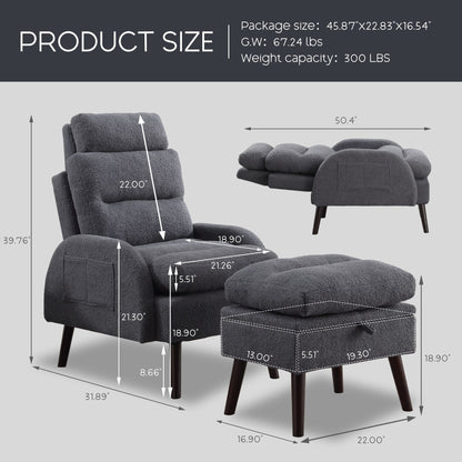 Fauteuil lounge HOMYKA avec dossier réglable et pouf de rangement
