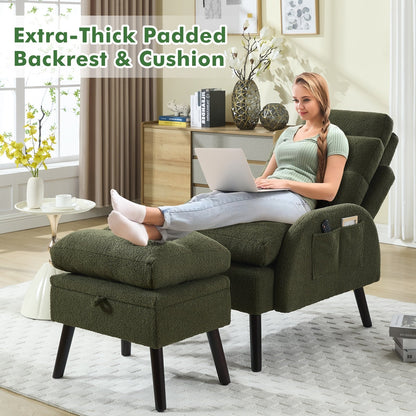 Fauteuil lounge HOMYKA avec dossier réglable et pouf de rangement