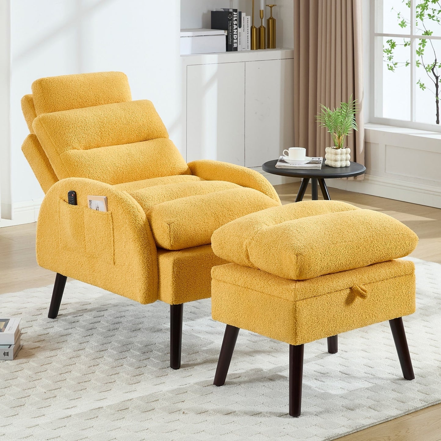 Fauteuil lounge HOMYKA avec dossier réglable et pouf de rangement