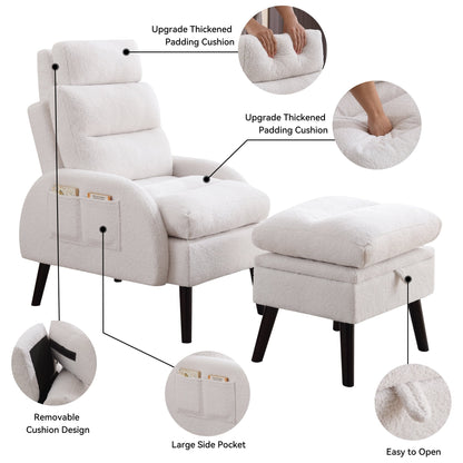 Fauteuil lounge HOMYKA avec dossier réglable et pouf de rangement