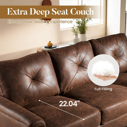 Canapé 3 places rembourré style Mid-Century avec pieds en bois pour salon