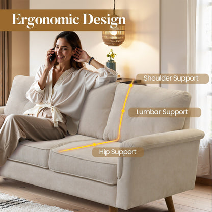 Canapé 3 places rembourré style Mid-Century avec pieds en bois pour salon